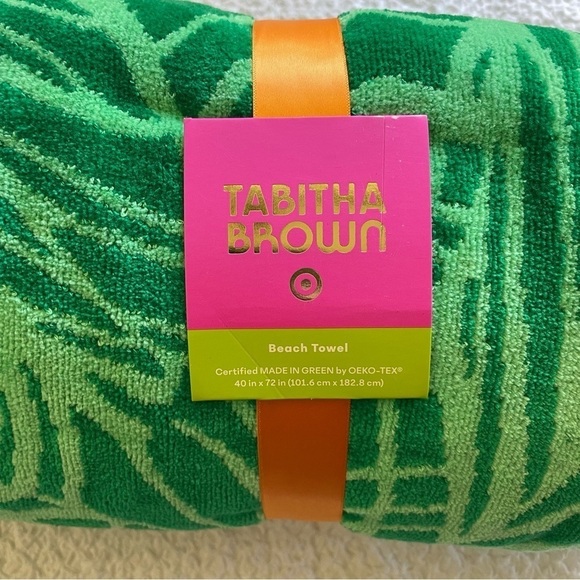 NWT Tabitha Brown x Target Green Linear Floral Beach Towel - Picture 6 of 7